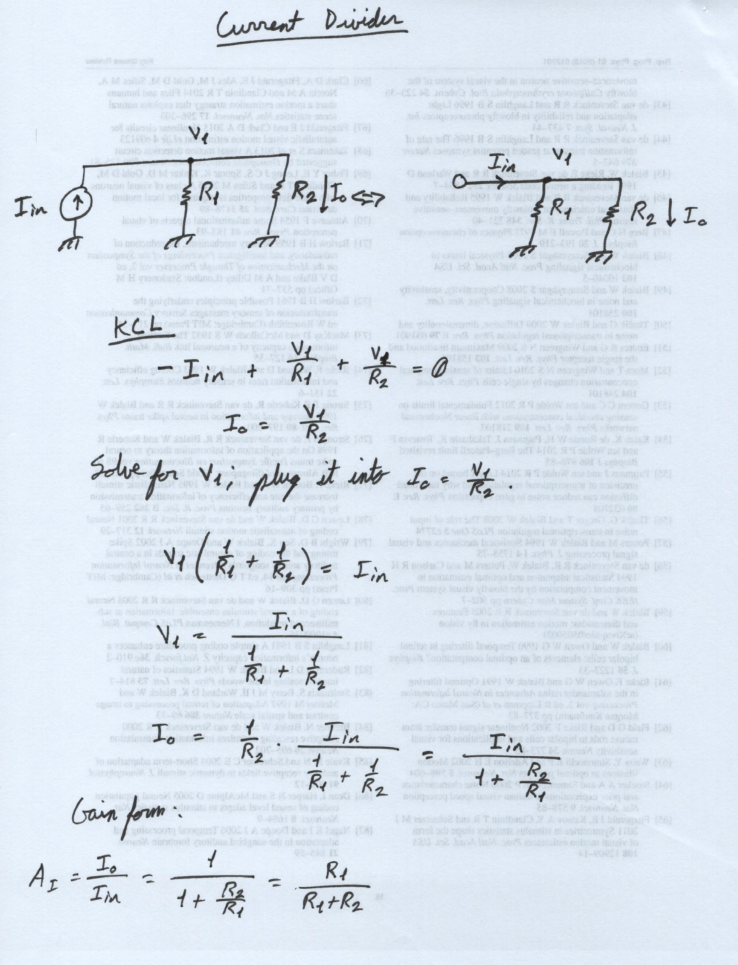 (Derivation of the current divider expression.)