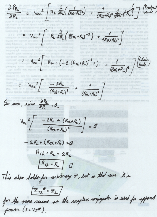 (Derivation of the maximum power transfer theorem, part 2.)