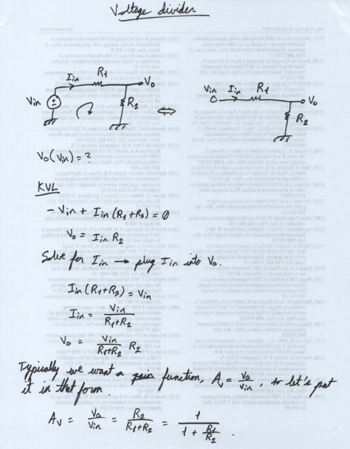 (Derivation of the voltage divider expression.)